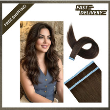 Dark Brown Tape in Hair Extensions Human Hair 18 Inch Natural Mini Length