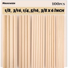 Moukiween Wooden Dowel Rods 100PCS Assorted Sizes 6 Inch Natural Hardwood Craft