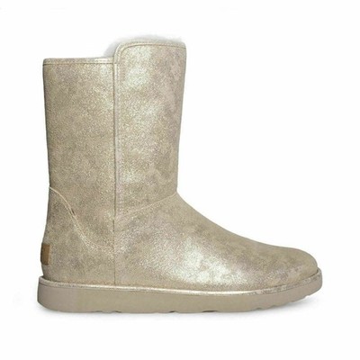 UGG ABREE SHORT II STARDUST METALLIC GOLD SUEDE ZIP WOMEN'S BOOTS SIZE US  NEW