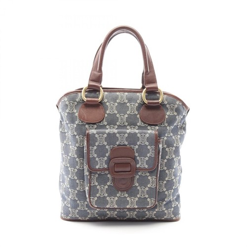 CELINE Paris Macadam Tote Bag Denim Leather Blue Brown Women Used Authentic
