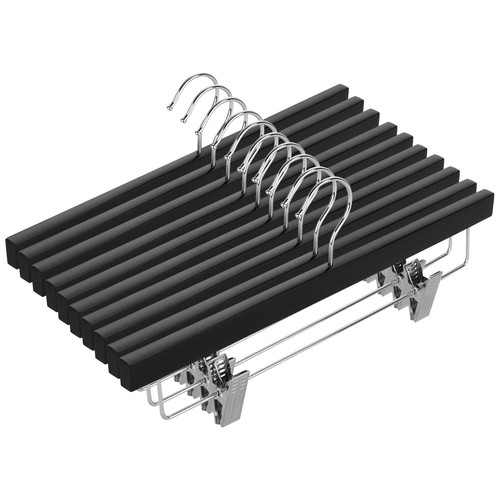 20pcs Wooden Pants Hangers Solid Pants Hangers with Adjustable Clips 14 Inch ...