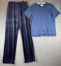 VTG Molto Fino 2PC Outfit Sz M NWT Blue T-Shirt Pants Velour Elastic Waist Knit
