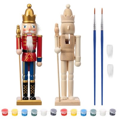 2 Pcs 8 Pcs Christmas Wooden Unfinished Nutcracker Figures Kit DIY Blank 7 In...