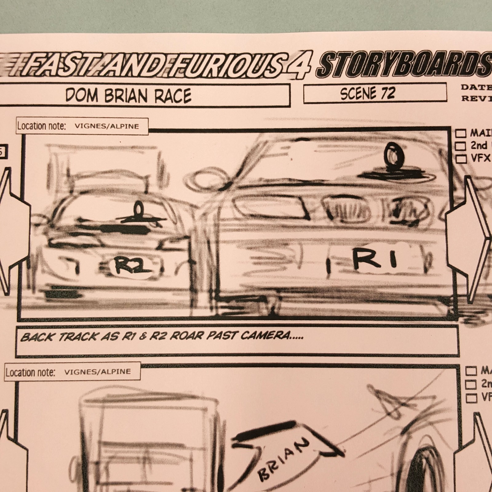 Image 5 of Fast and Furious 4 Production Used Storyboard, Brian Speeds Forward, p37 COA