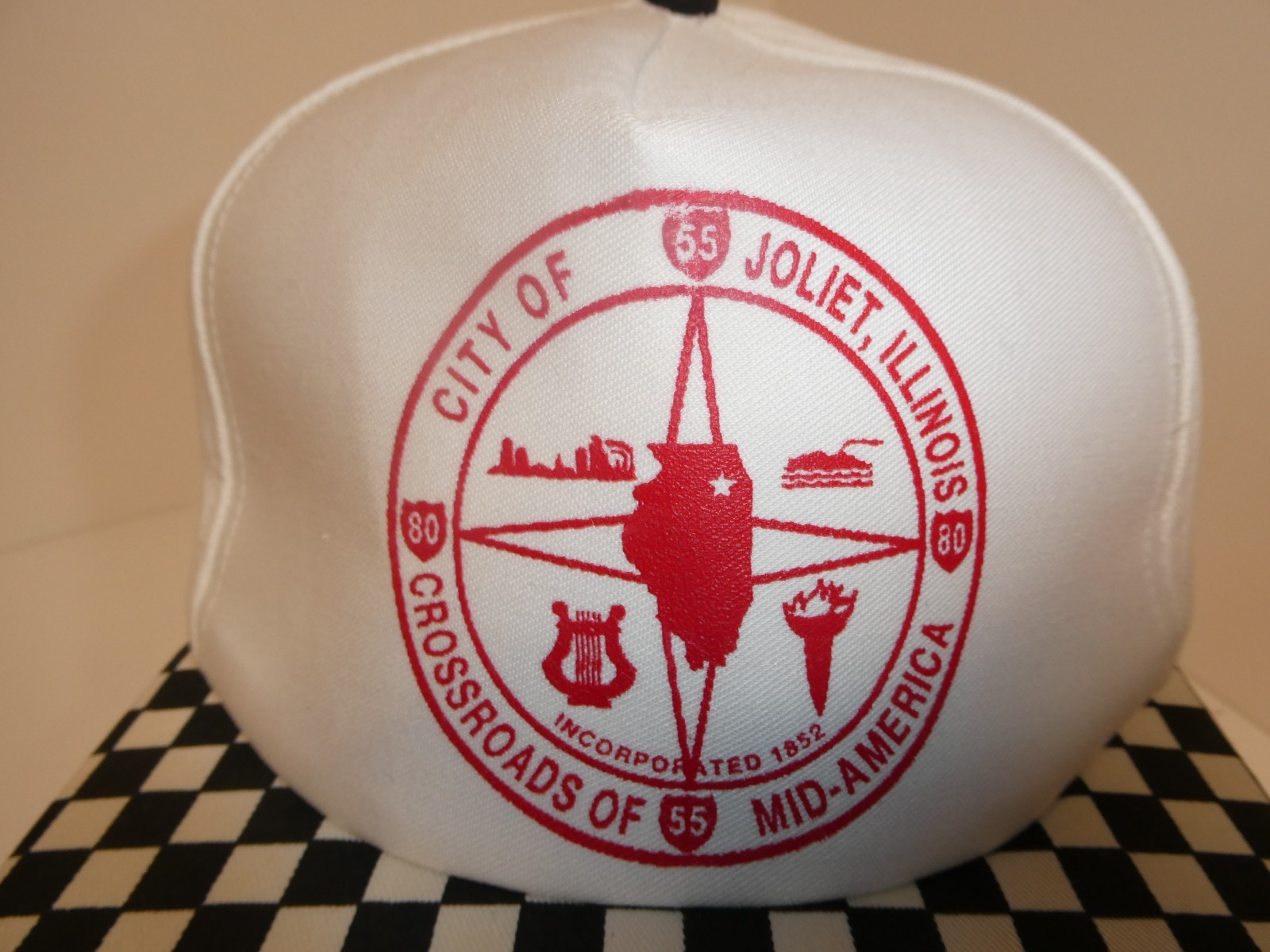 VTG JOLIET, IL Crossroads Checkered SAN SUN Adjustable Snapback Hat Cap