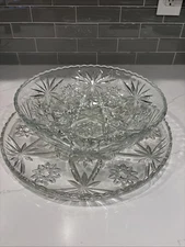 Anchor Hocking 14.5”  Glass Torte Plate –Star of David Design & 10.5” Bowl