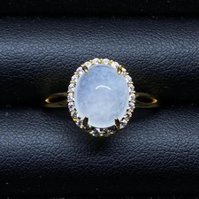 Natural Type A Jadeite Ring - Luminous White Icy Burmese - 925 Silver Adjustable