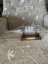 Vintage Lichfield Spanish Galleon Glass Ship In Bottle Wooden Stand