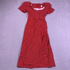 Vintage 90s Dawn Joy Women Red White Polka Dot Retro Maxi Midi Dress Size 7-8