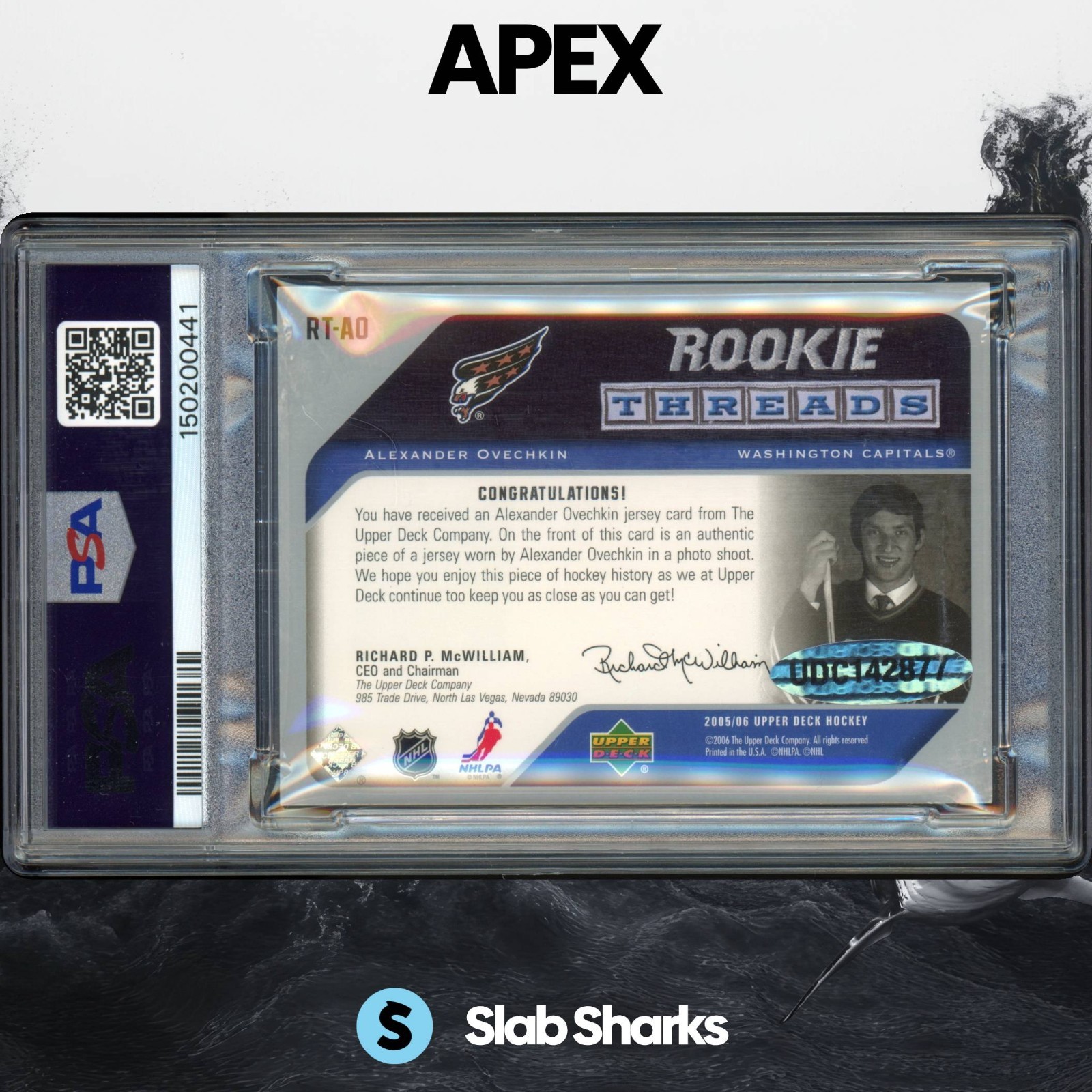 2015 UD BUYBACKS ALEXANDER OVECHKIN 2005 ROOKIE THREADS JERSEY AUTO 1/12 PSA 8 view 2