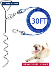Dog Tie Out Cable and Anti Rust Spiral Stake , 30ft Outside Leash Chain for Camp