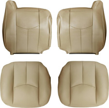 Tan Driver Passenger Bottom Top Lean Back Leather Seat Covers Compatible wit