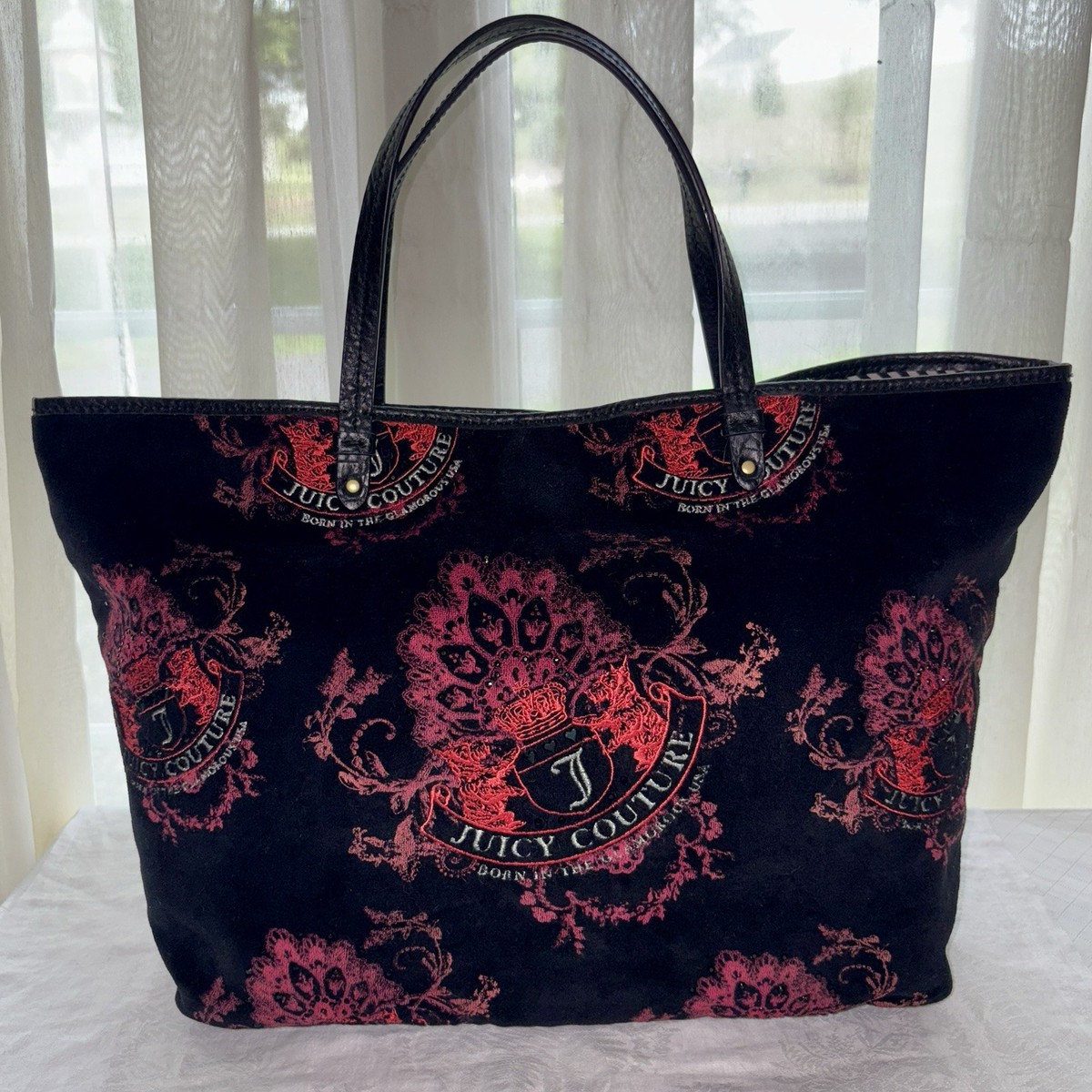 Y2K *Juicy Couture* Velour Black & Pink Logo Tote Bag Daydreamer 