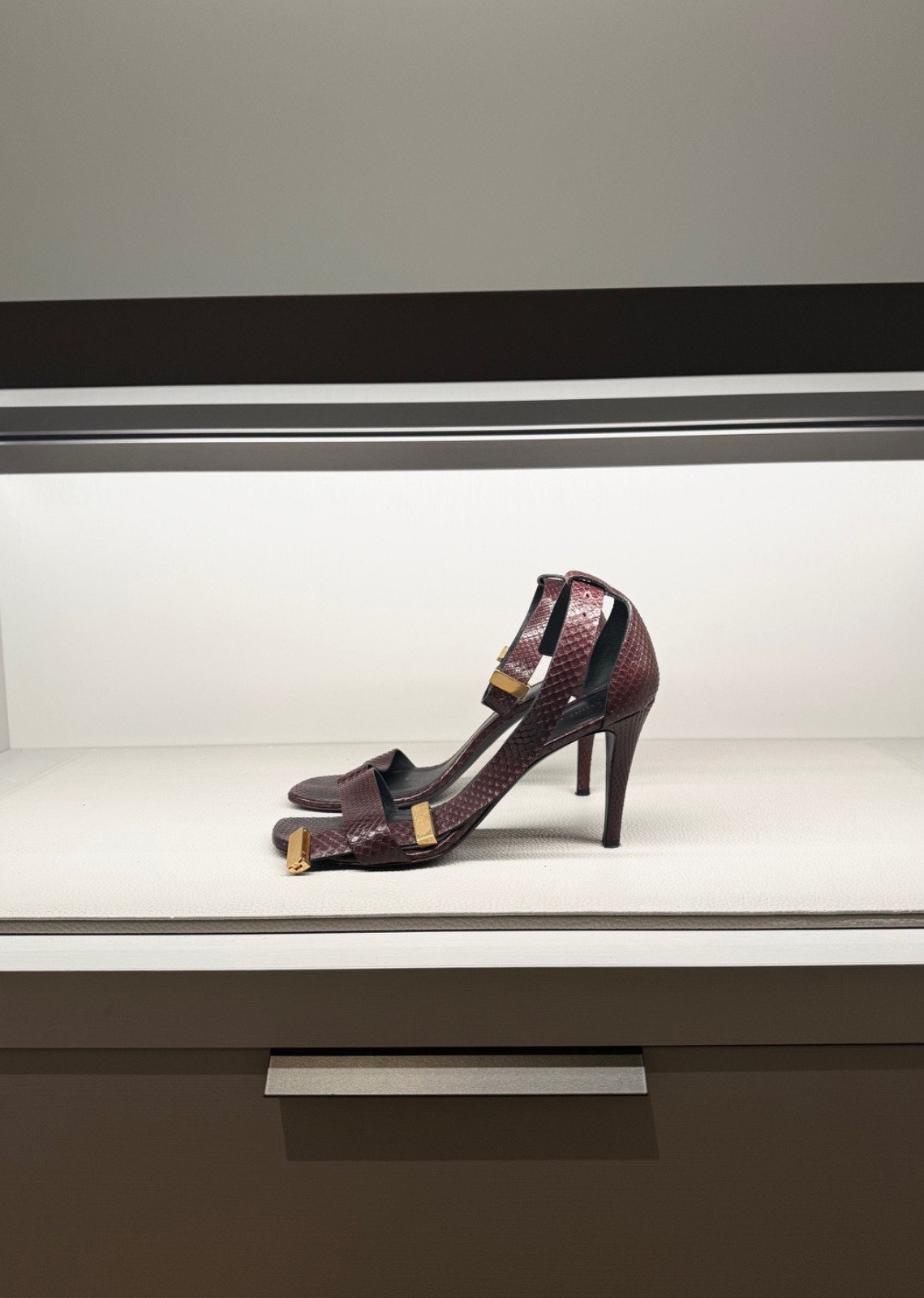 Celine Brown / Oxblood Python Snakeskin Sandal He… - image 3