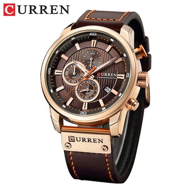 Curren Chronograph Herrenuhr, Lederarmband, Quarz, 46mm, Datum