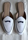 J. Crew White Leather Piped Navy Leather Loafer Mules Slip On Flats H8158 sz 9 — photo 2