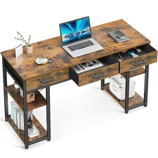 ODK Office Small Computer Desk: Home Table with Fabric Drawers & Storage Shel...