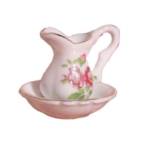 Dolls House Emporium Miniature 1/12th Scale Ceramic Jug and Bowl Rose Design5070