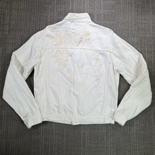 Vtg Polo Ralph Lauren Trucker Jacket Women M White Ecru Hemp Floral Cottage Rare - Picture 3 of 22