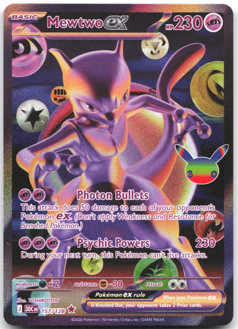 Mewtwo ex 157/128 Futuristic Rare ME: 30th Celebration Pokemon Holo Near Mint