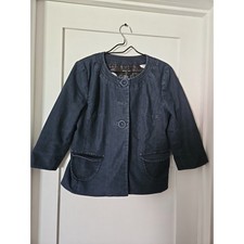 Focus 2000 Petite Womens Size 12P Lined Boxy Jean Jacket Blazer Dark Rinse Blue