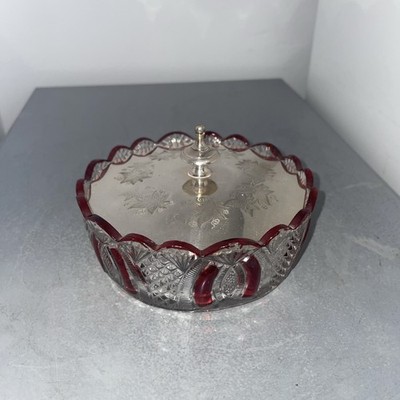 Vintage Hofbauer Kristall Bonboniere mit Metallgravur Deckel