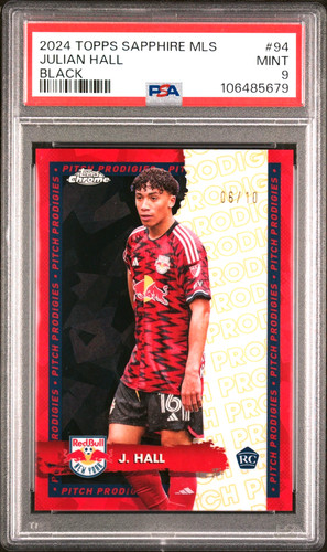 Julian Hall Black /10 PSA 9 RC 2024 Topps Chrome Sapphire MLS NYRB Pop 1