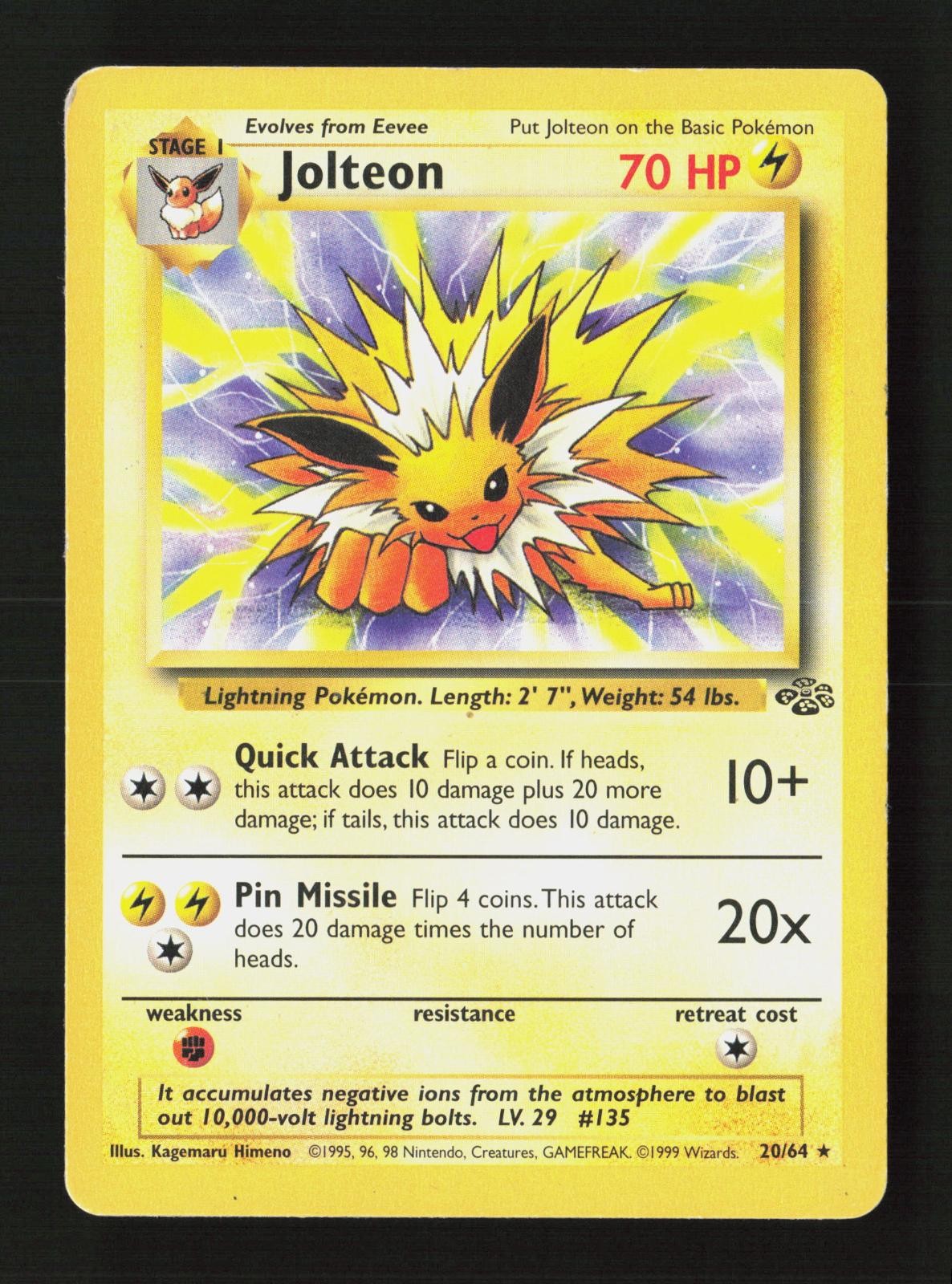 Jolteon 20/64 Rare Jungle Pokemon Unlimited Heavily Played