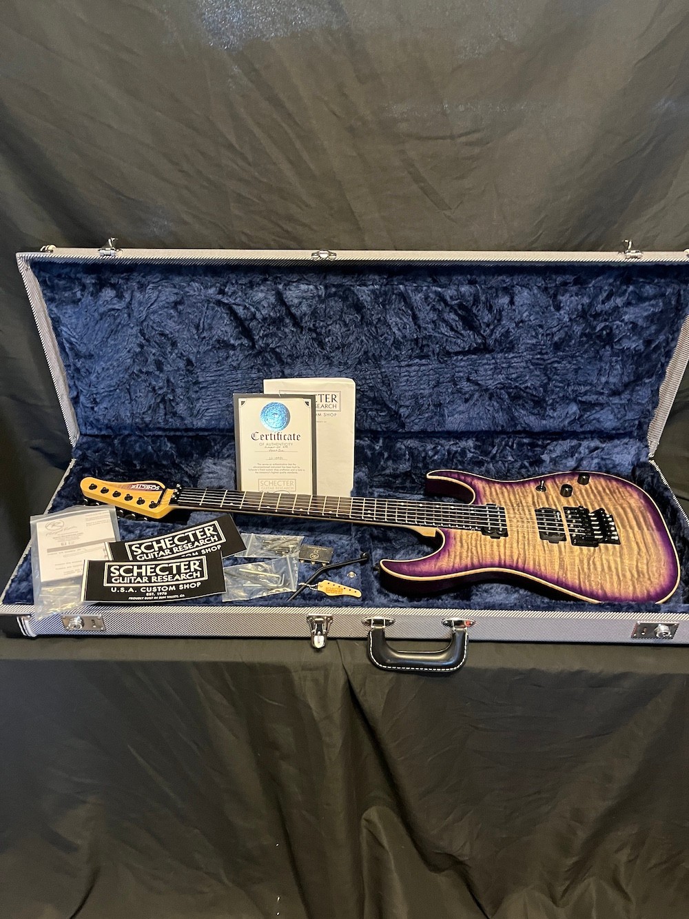 2021 Schecter Custom Shop Sunset 24 Guitar-Floyd Rose Violet Ice Flame Top-OHSC