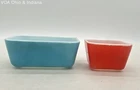 Vintage Pyrex Refrigerator Dish Lot 502-B Blue & 501-B Red Fridgies 2 Pc