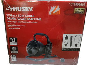 Husky  5/16in X 50ft Cable Drum Machine Auger For Drain Cleaning 1012906603 (OB)