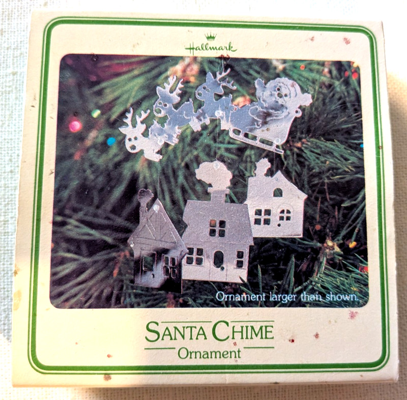 HALLMARK 1980 Santa Chime Ornament Christmas w/original box Santa's sleigh/house