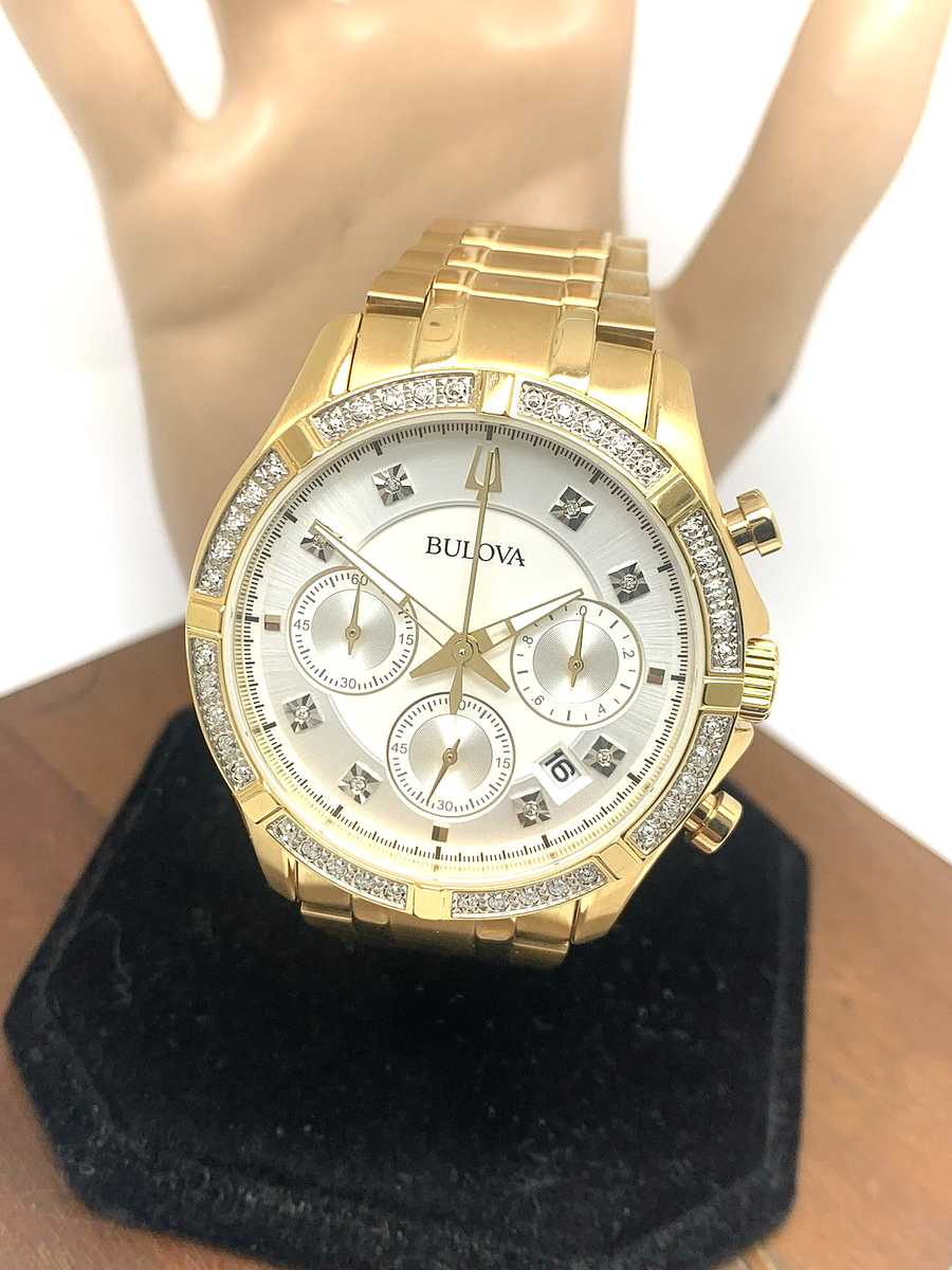 Bulova Men's Watch 98E113 Quartz Chronograph Diamond Slver Dial