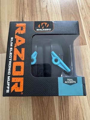 Walker's Razor Slim Electronic Muffs (Black/Teal) - New Sealed