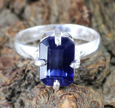 Saphir Naturel Bleu 6.80 CT Émeraude Coupe Gemme Certifié Unisexe Bague Mariage - Photo 1/4