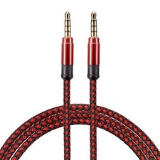 2Pcs Aux Cable 3.5mm Male to Male Nylon Braided 5Ft Auxiliary Cord Red