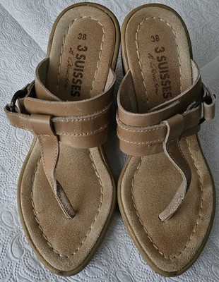 3 SUISSE beige Sandalette Größe 38 Keilabsatz aus Kork leichter Plateauabsatz