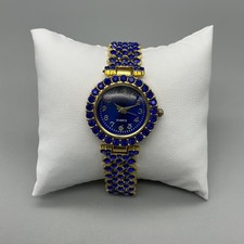 Womens Watch 29mm Blue Dial Gold Tone Blue Crystals Bracelet 7.75"