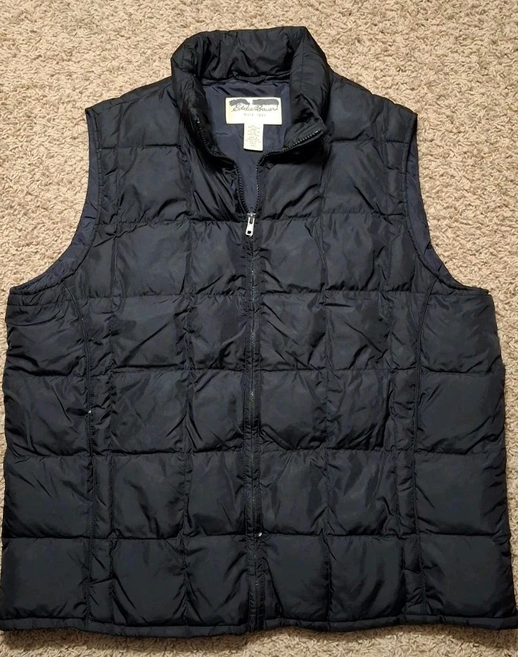 Eddie Bauer Goose Down Puffer Vest Black Jacket Sleeveless Hike Camp Tall XXL