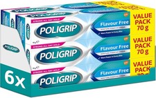 Image of 6 X Poligrip Flavour Free Denture Fixative Cream Polygrip Flavour Free - 70g
