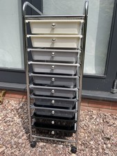 10 Drawer Storage Trolley on Wheels, Metal/Plastic - various coloured drawers