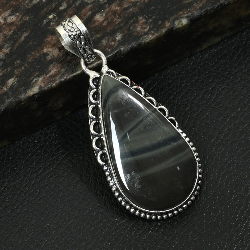 Botswana Agate Gemstone Ethnic Handmade Pendant Jewelry Gift 2.32" AP-37302