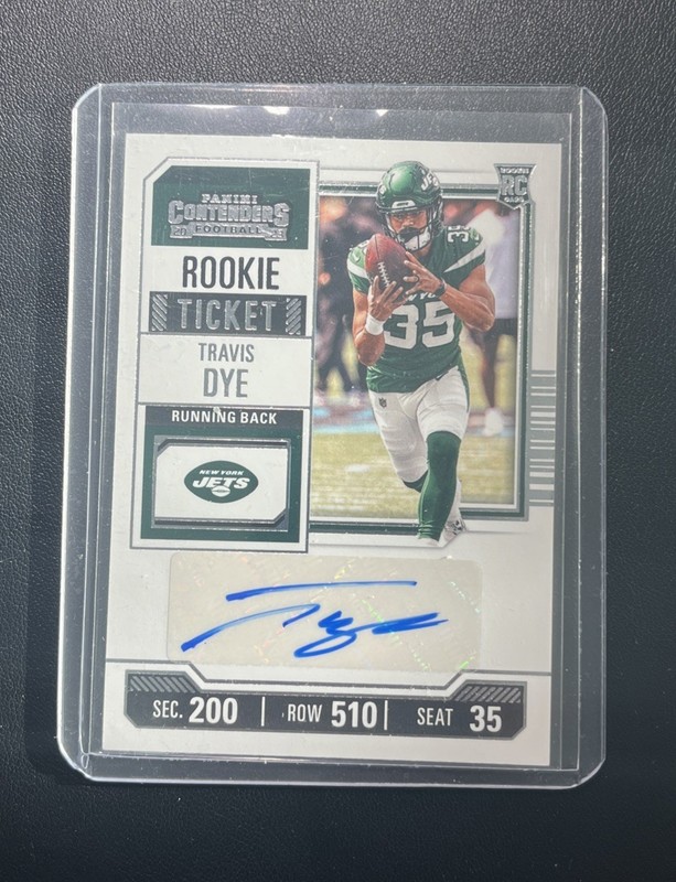 Travis Dye RC - 2023 Contenders Rookie Ticket Auto #262 Jets