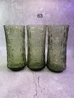 Set of (3) Vintage Anchor Hocking Pagoda Avocado Green Water Glasses 5 1/2” Tall