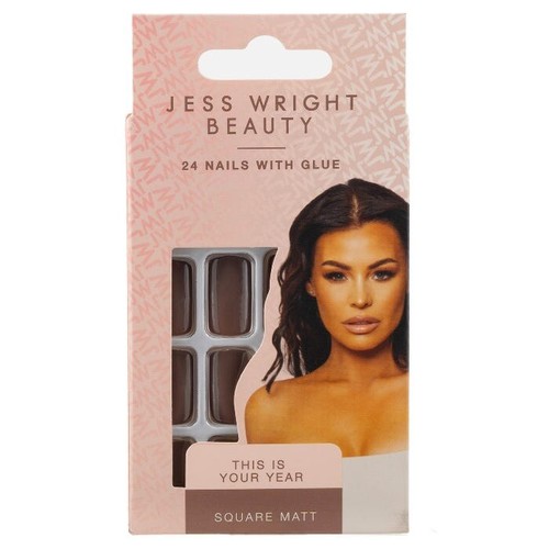 Jess Wright Beauty THIS IS YOUR YEAR Artificial  Nails Square MATT  MINK & Glue - Picture 1 of 2
