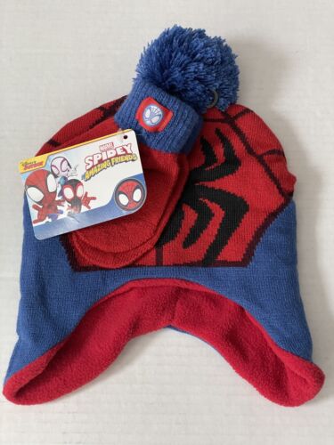Marvel Spiderman Hat and Mittens Todder Size OSFM Child 2 Pc. Set NWT