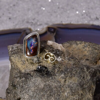 Boulder Opal Ohrring, 925er Silber, Edelstein Ohrringe (3777), einzel Ohrring