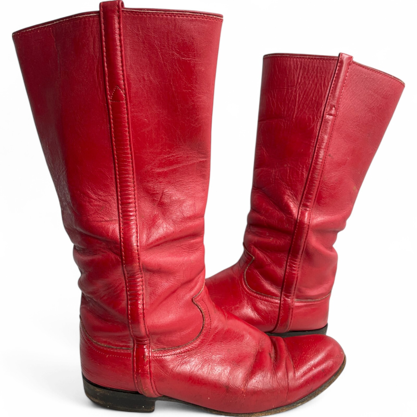 Justin Vintage P2636 Red Leather Western Cowgirl Tall Riding Boots Women's 8 C