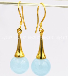 Authentic Natural 10mm Multicolor Jade Round Gemstone Gold plated Hook Dangle Earrings