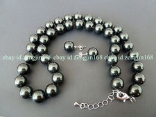 Fashion 10mm Black Shell Pearl Necklace Earrings Set 18''  Not real pearls  